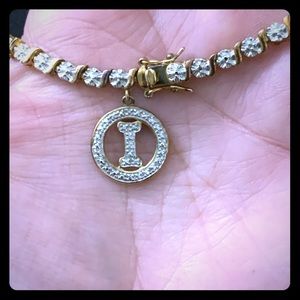 925 cubic zirconi tennis bracelet with “I” charm